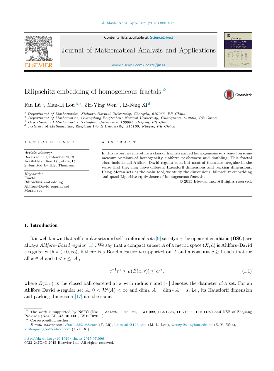 Bilipschitz embedding of homogeneous fractals 