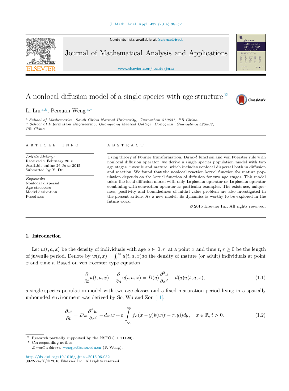 A nonlocal diffusion model of a single species with age structure 