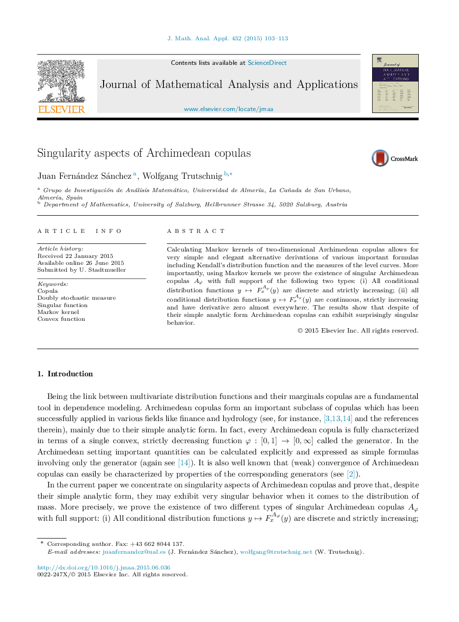 Singularity aspects of Archimedean copulas