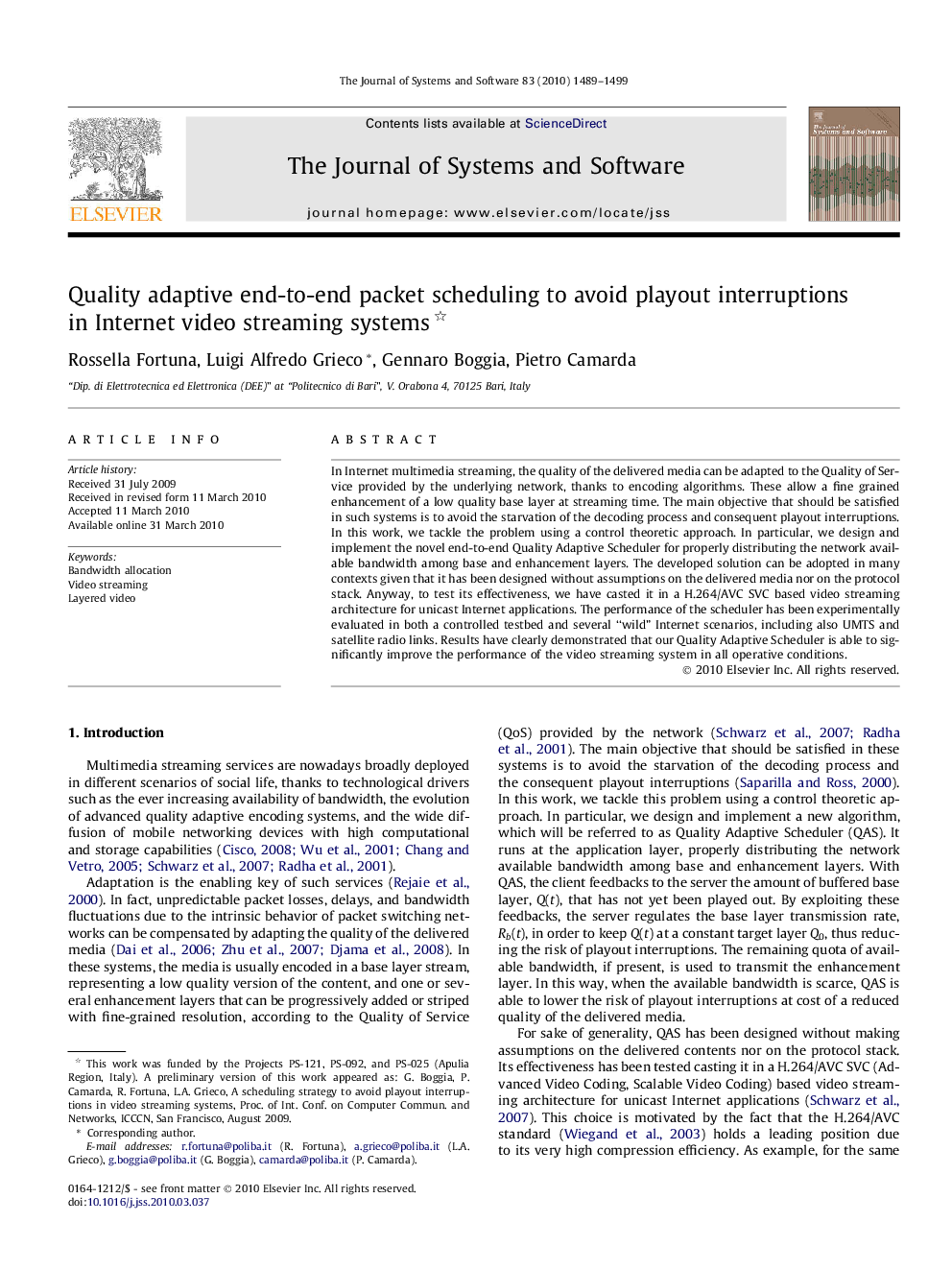 Quality adaptive end-to-end packet scheduling to avoid playout interruptions in Internet video streaming systems 