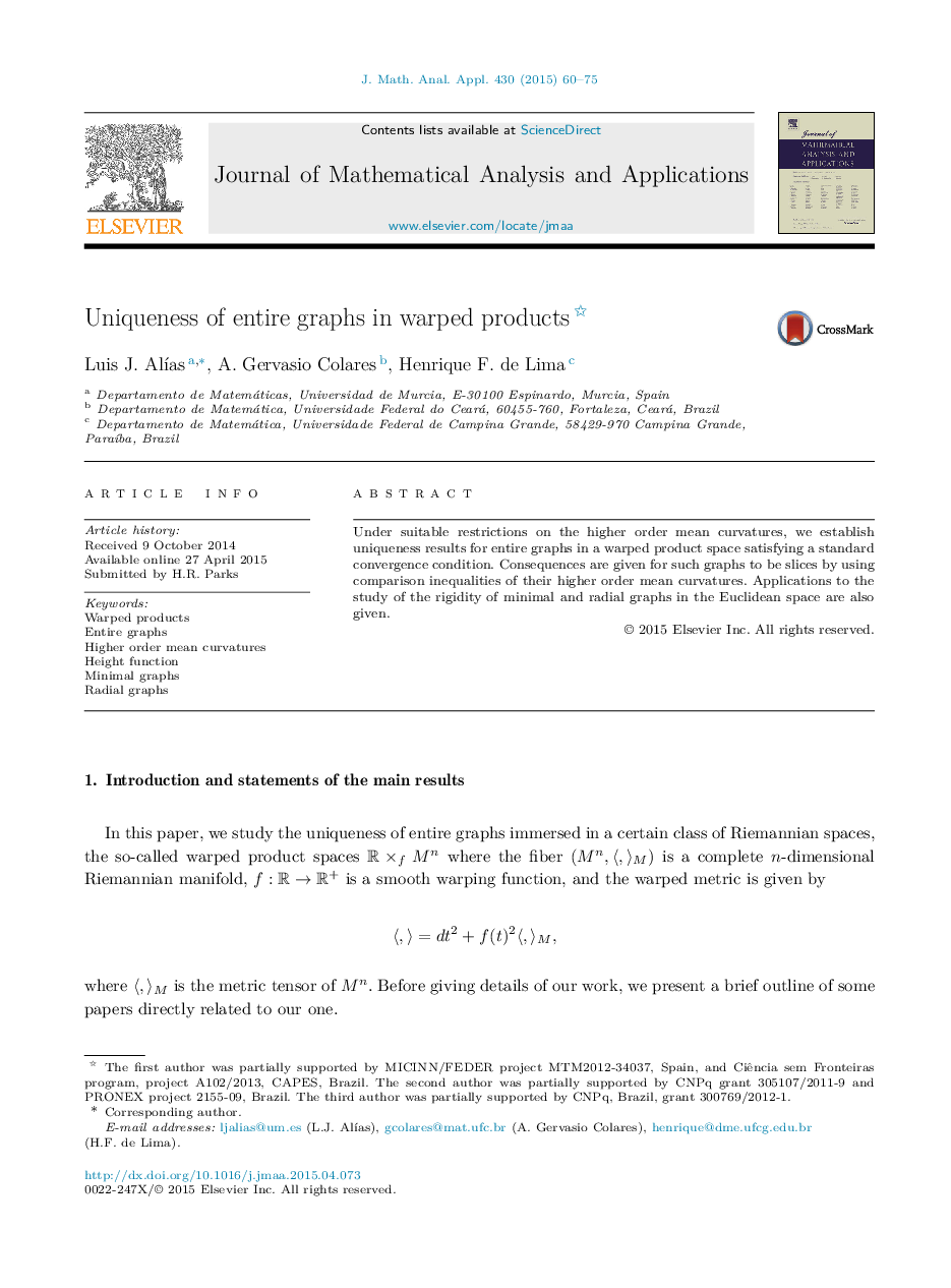 Uniqueness of entire graphs in warped products 