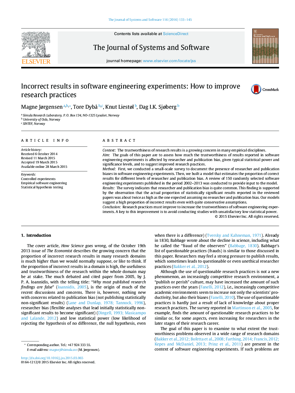 Incorrect results in software engineering experiments: How to improve research practices