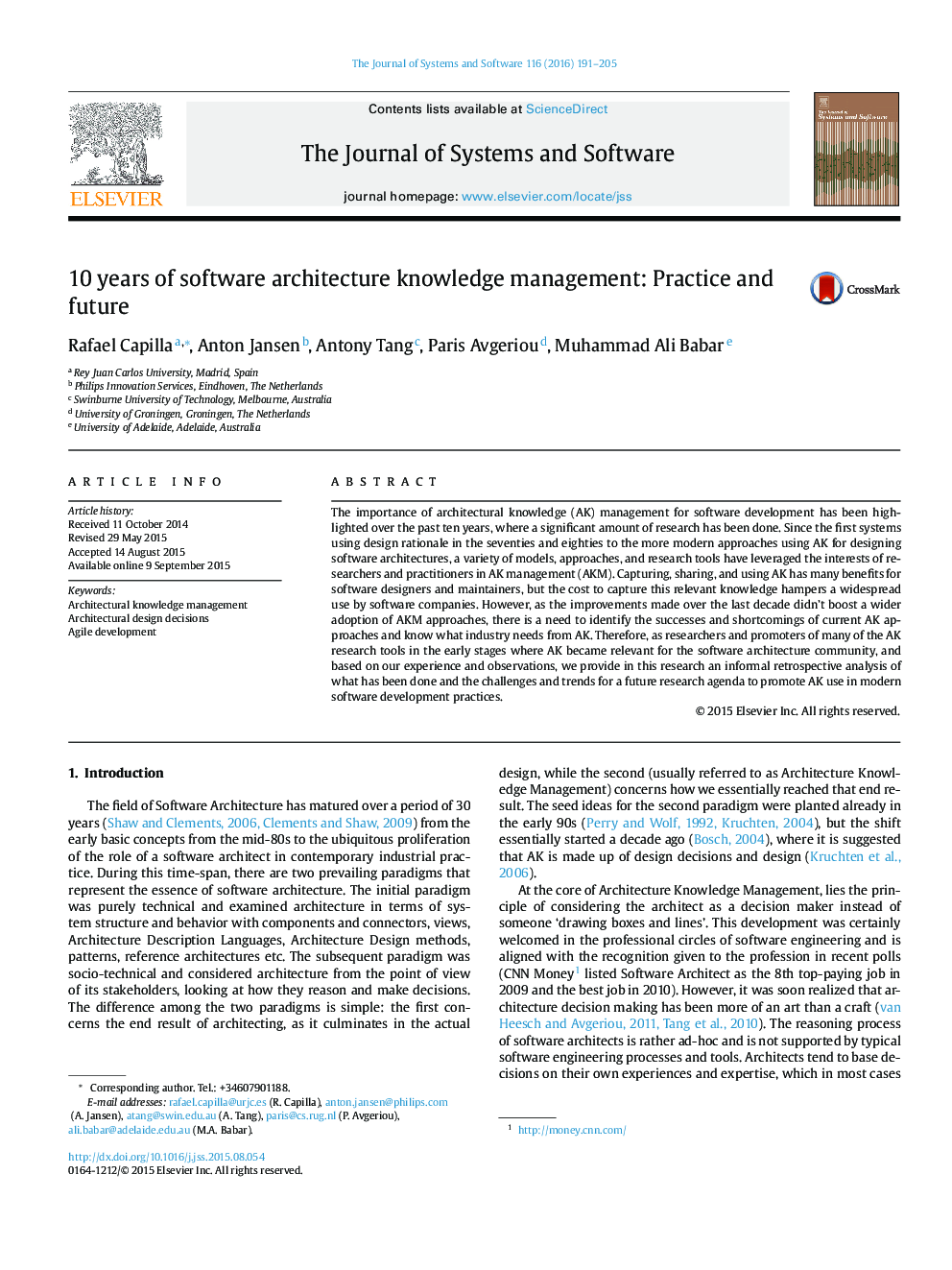 10 years of software architecture knowledge management: Practice and future
