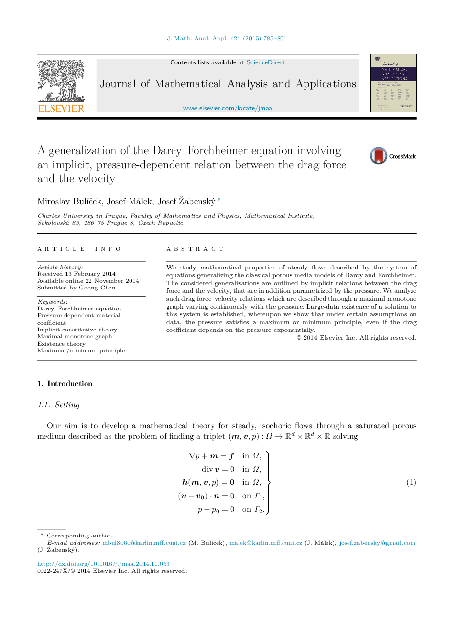 A generalization of the Darcy–Forchheimer equation involving an implicit, pressure-dependent relation between the drag force and the velocity