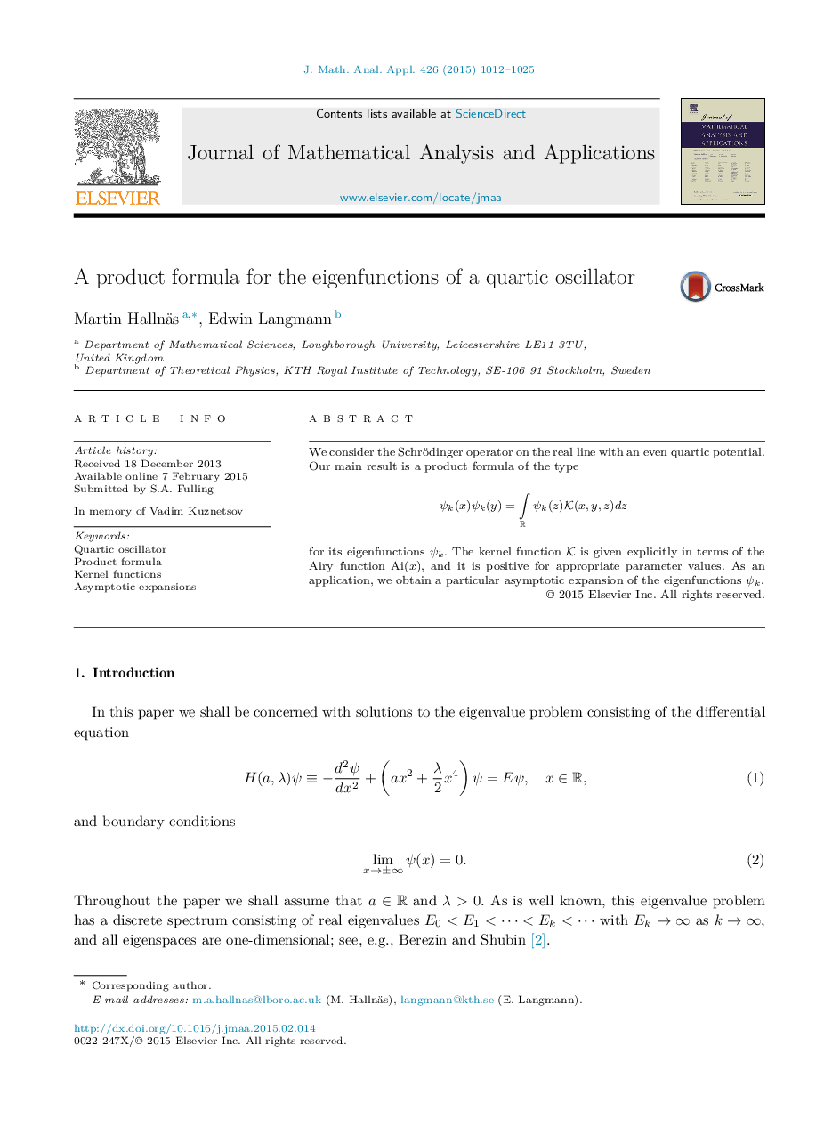 A product formula for the eigenfunctions of a quartic oscillator