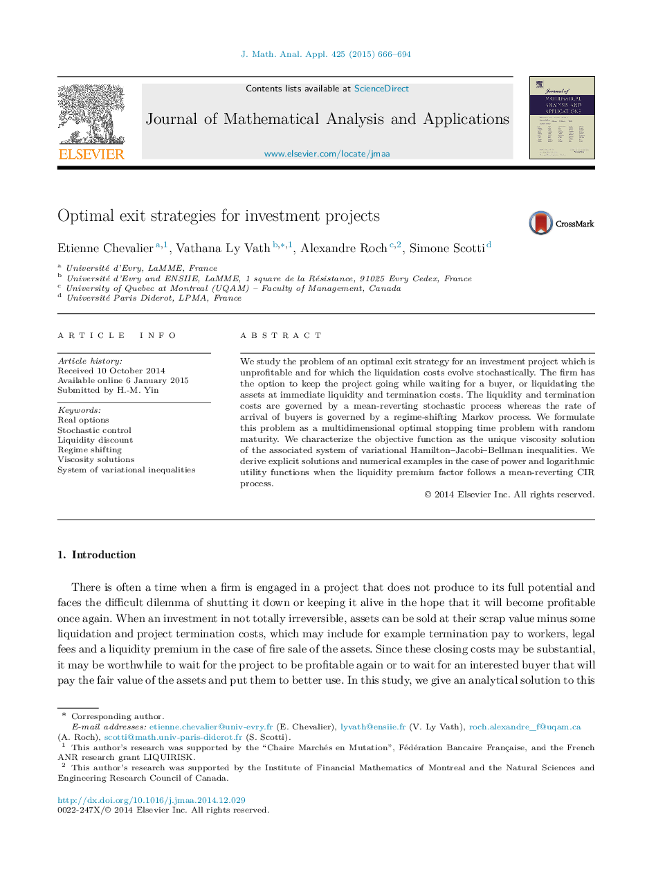 Optimal exit strategies for investment projects