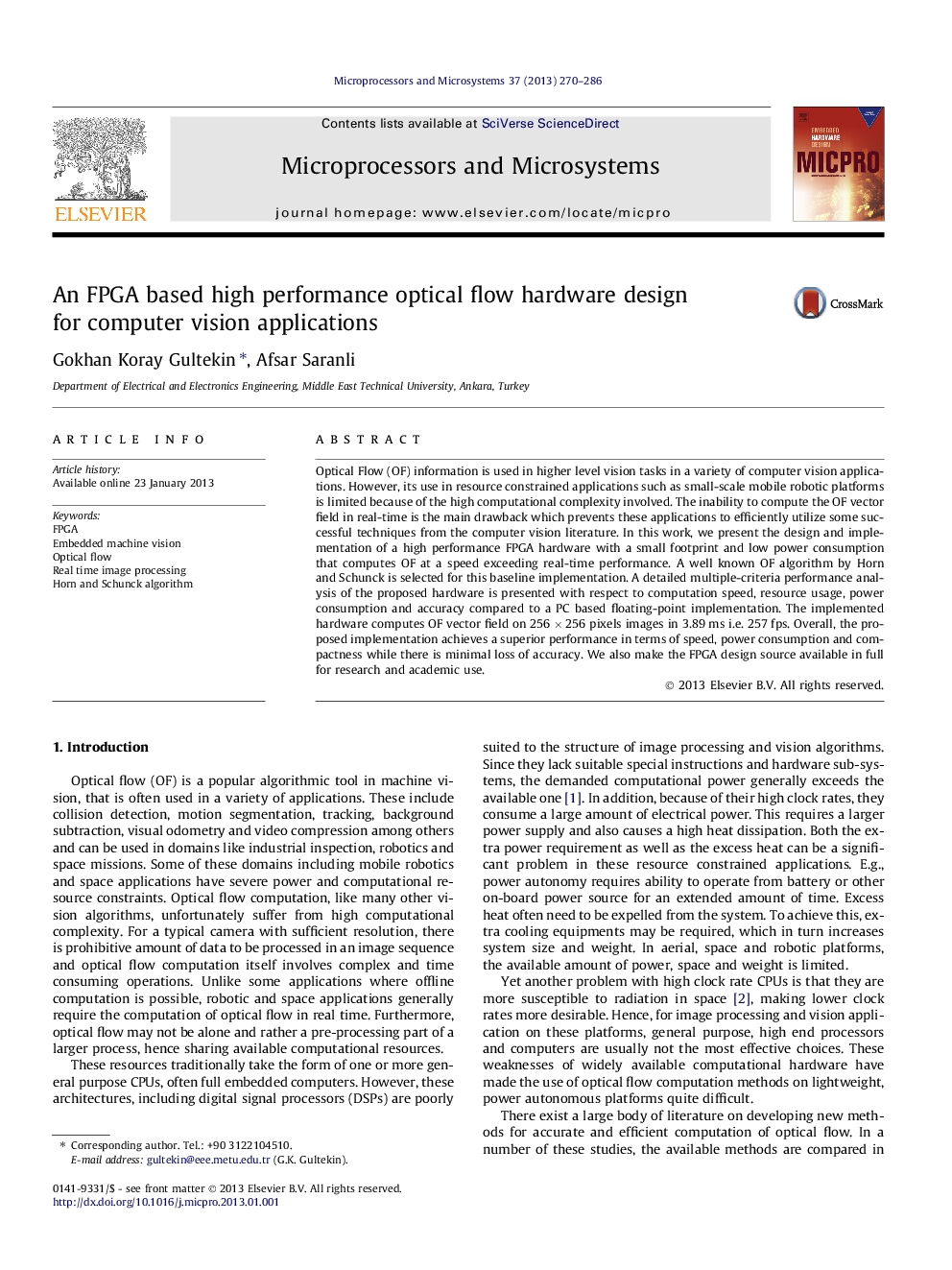 An FPGA based high performance optical flow hardware design for computer vision applications