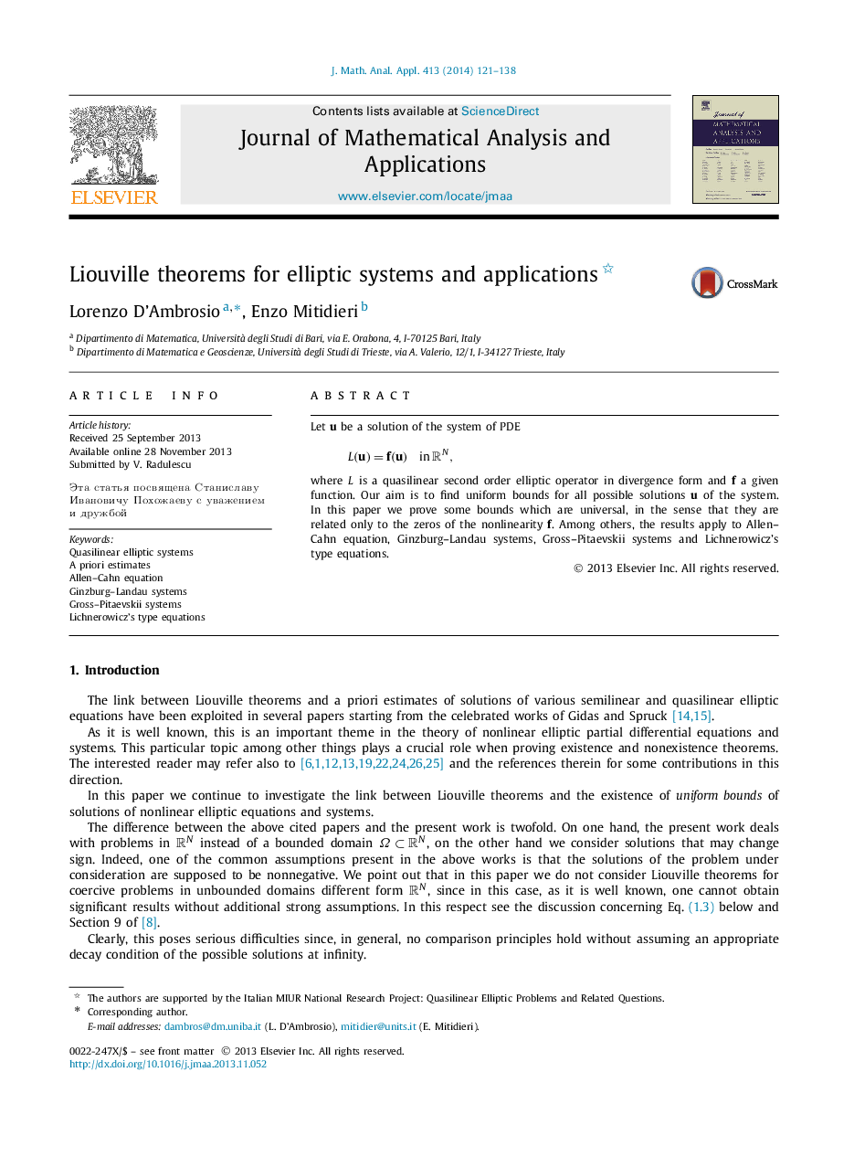 Liouville theorems for elliptic systems and applications 