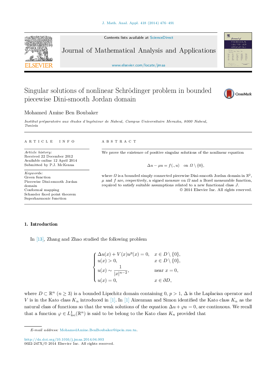 Singular solutions of nonlinear Schrödinger problem in bounded piecewise Dini-smooth Jordan domain