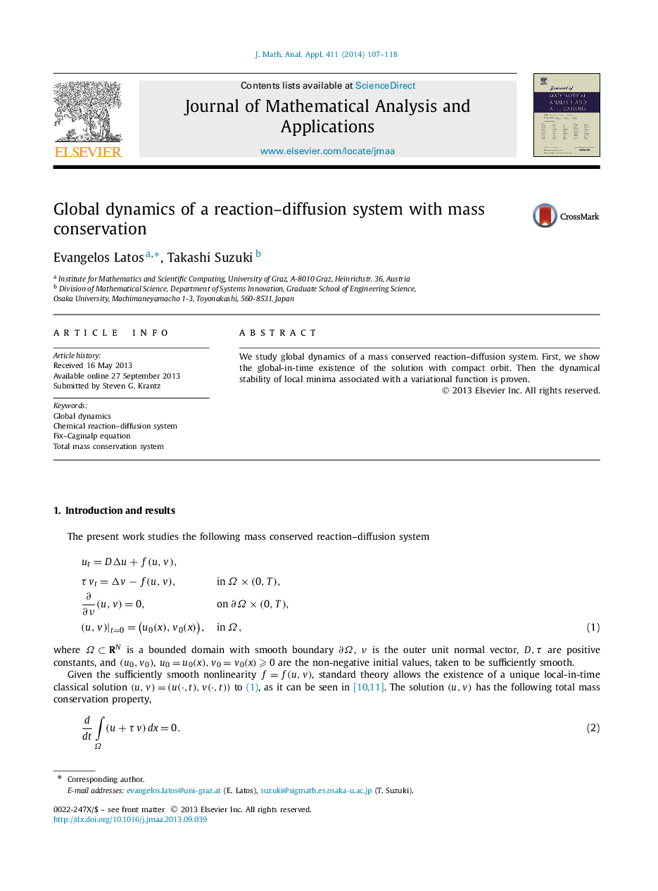 Global dynamics of a reaction–diffusion system with mass conservation