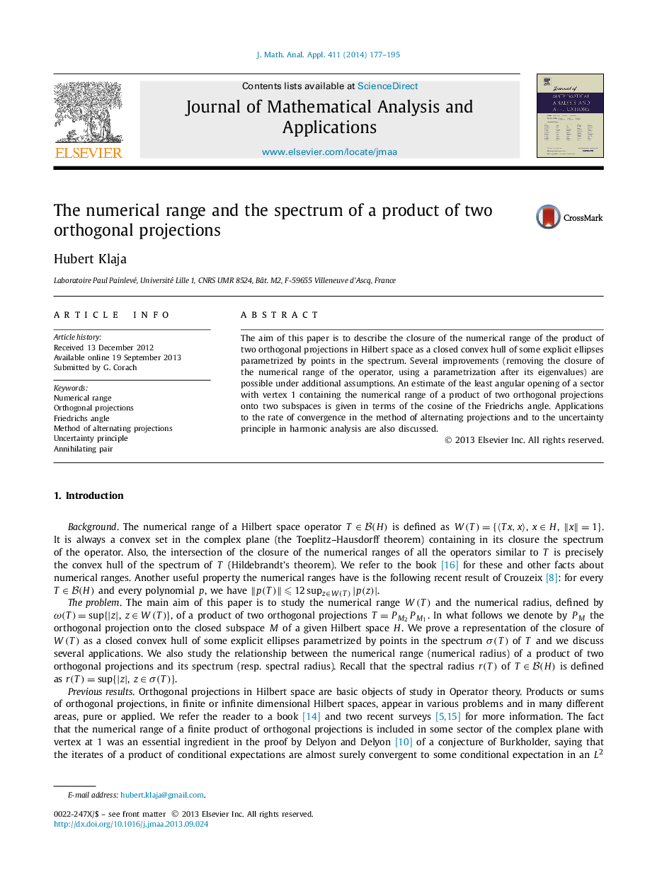 The numerical range and the spectrum of a product of two orthogonal projections