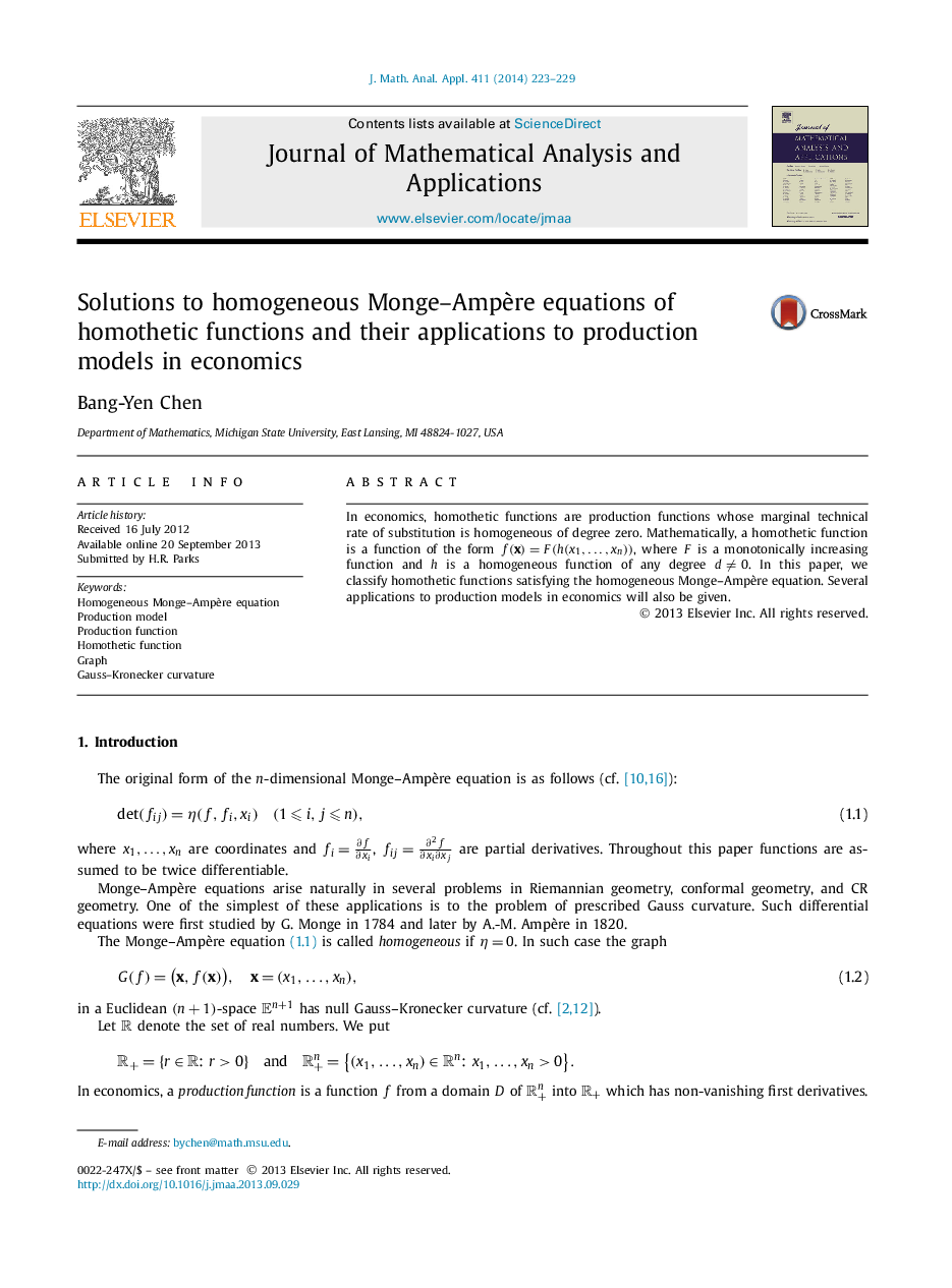 Solutions to homogeneous Monge–Ampère equations of homothetic functions and their applications to production models in economics