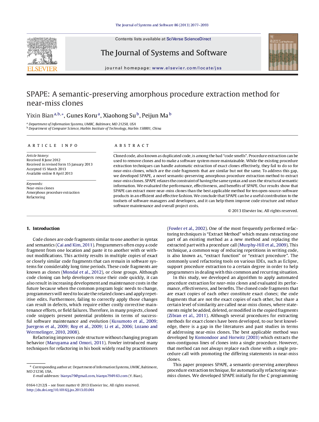 SPAPE: A semantic-preserving amorphous procedure extraction method for near-miss clones