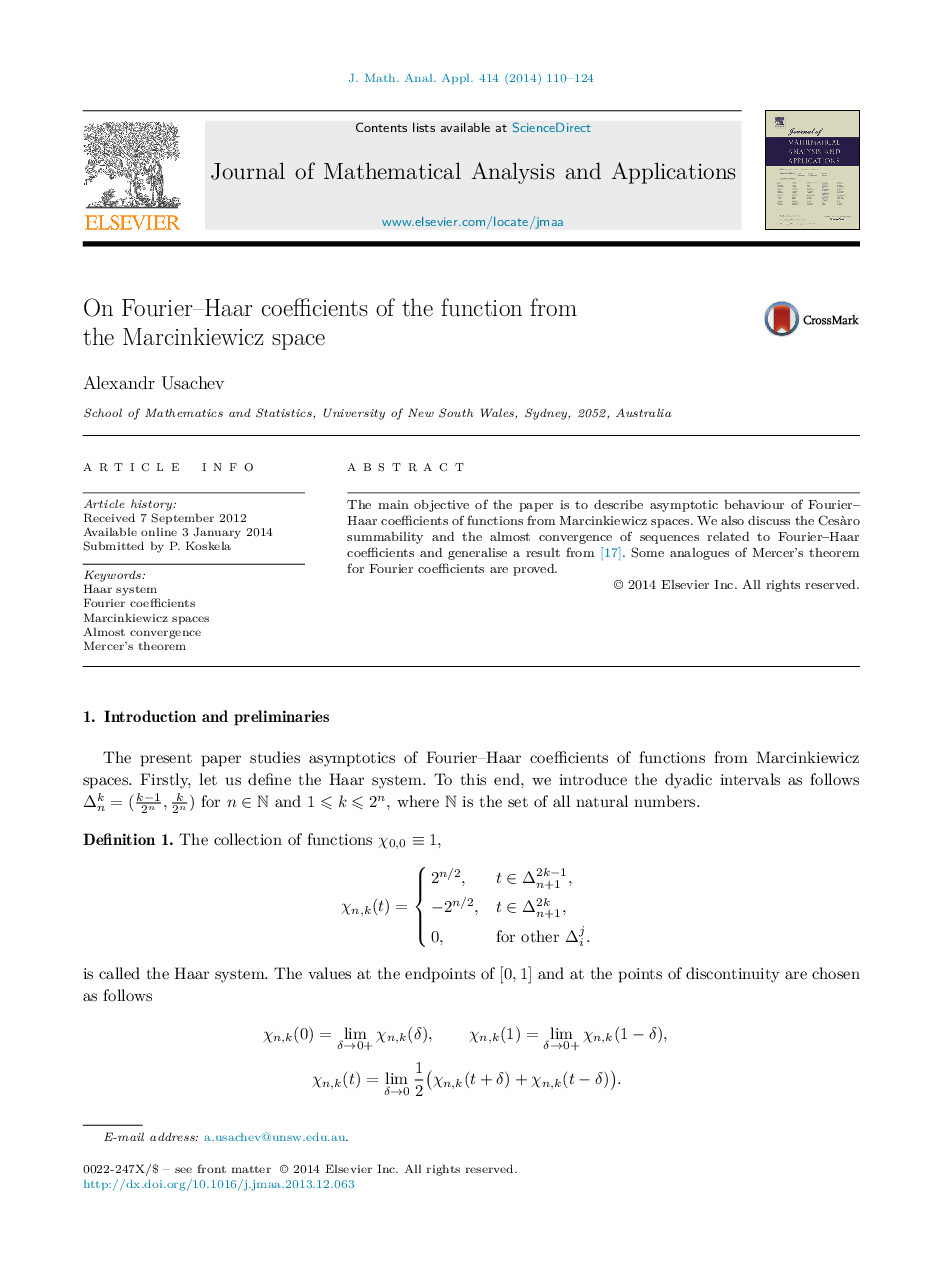 On Fourier-Haar coefficients of the function from the Marcinkiewicz space