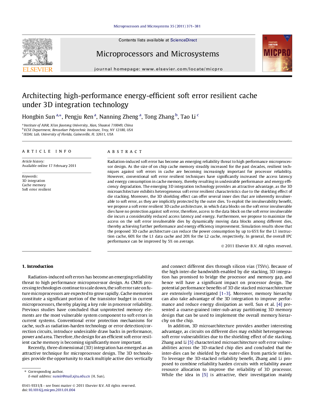 Architecting high-performance energy-efficient soft error resilient cache under 3D integration technology