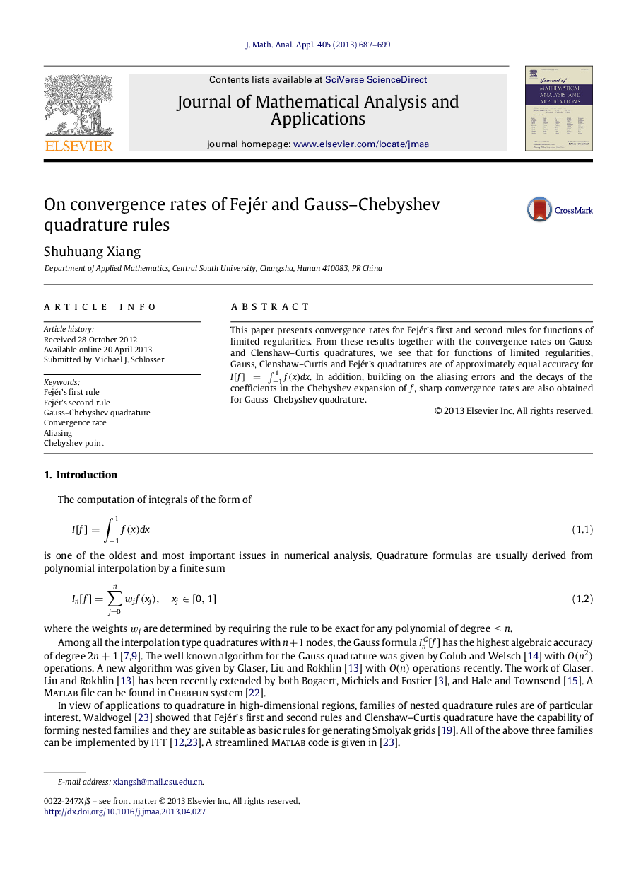 On convergence rates of Fejér and Gauss–Chebyshev quadrature rules