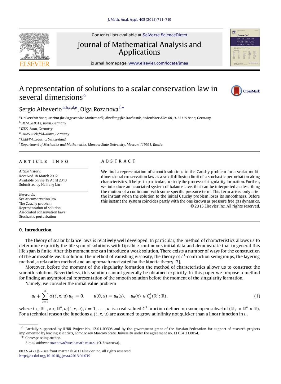 A representation of solutions to a scalar conservation law in several dimensions 