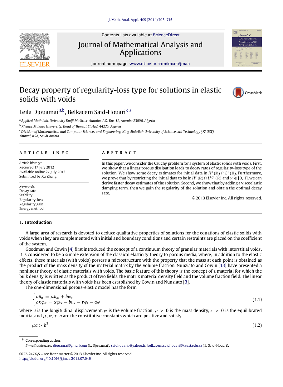 Decay property of regularity-loss type for solutions in elastic solids with voids