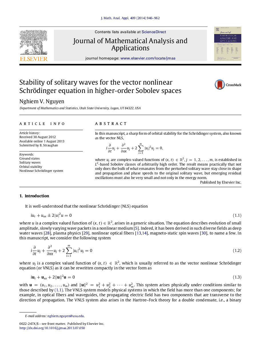 Stability of solitary waves for the vector nonlinear Schrödinger equation in higher-order Sobolev spaces