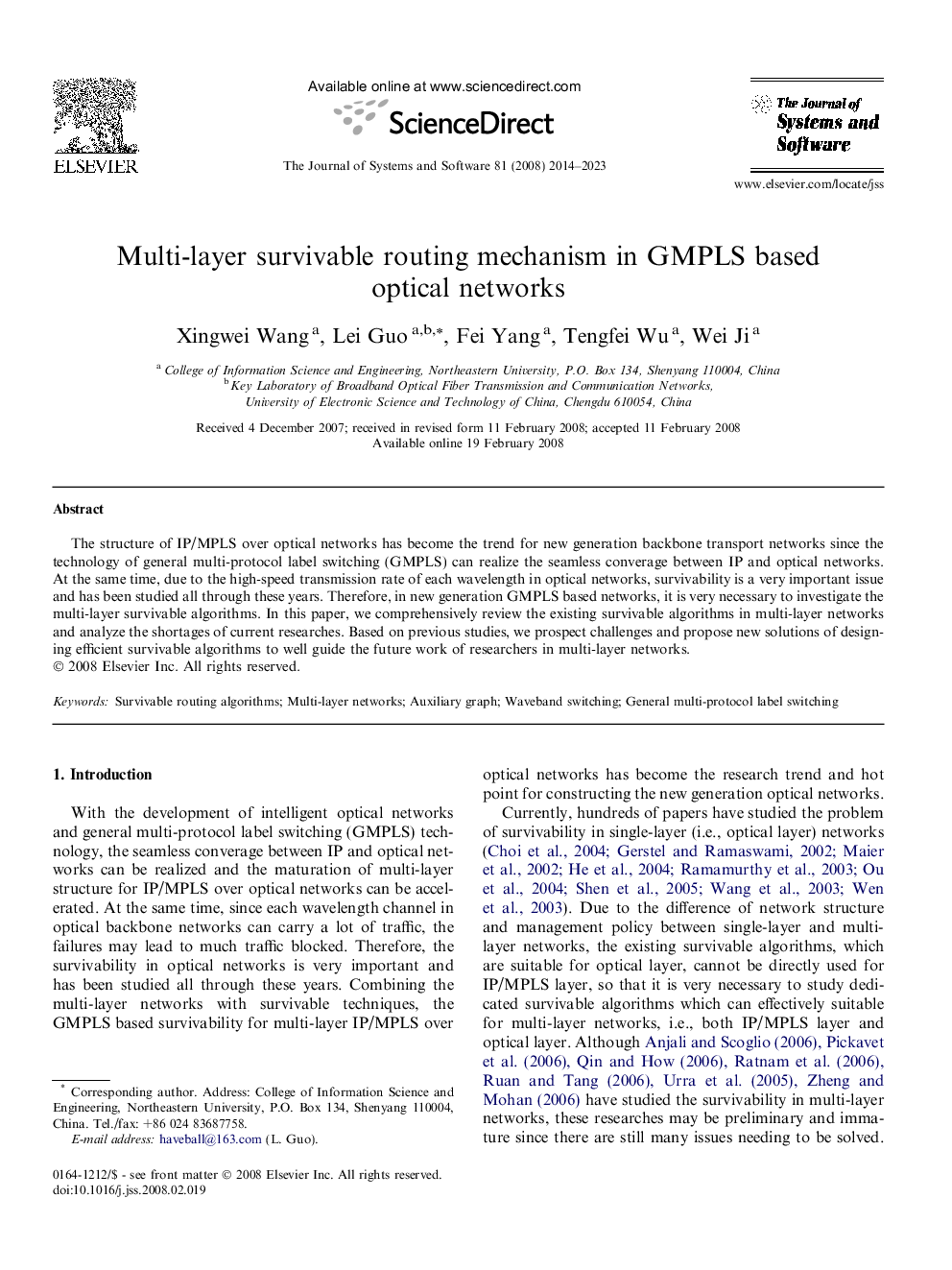 Multi-layer survivable routing mechanism in GMPLS based optical networks