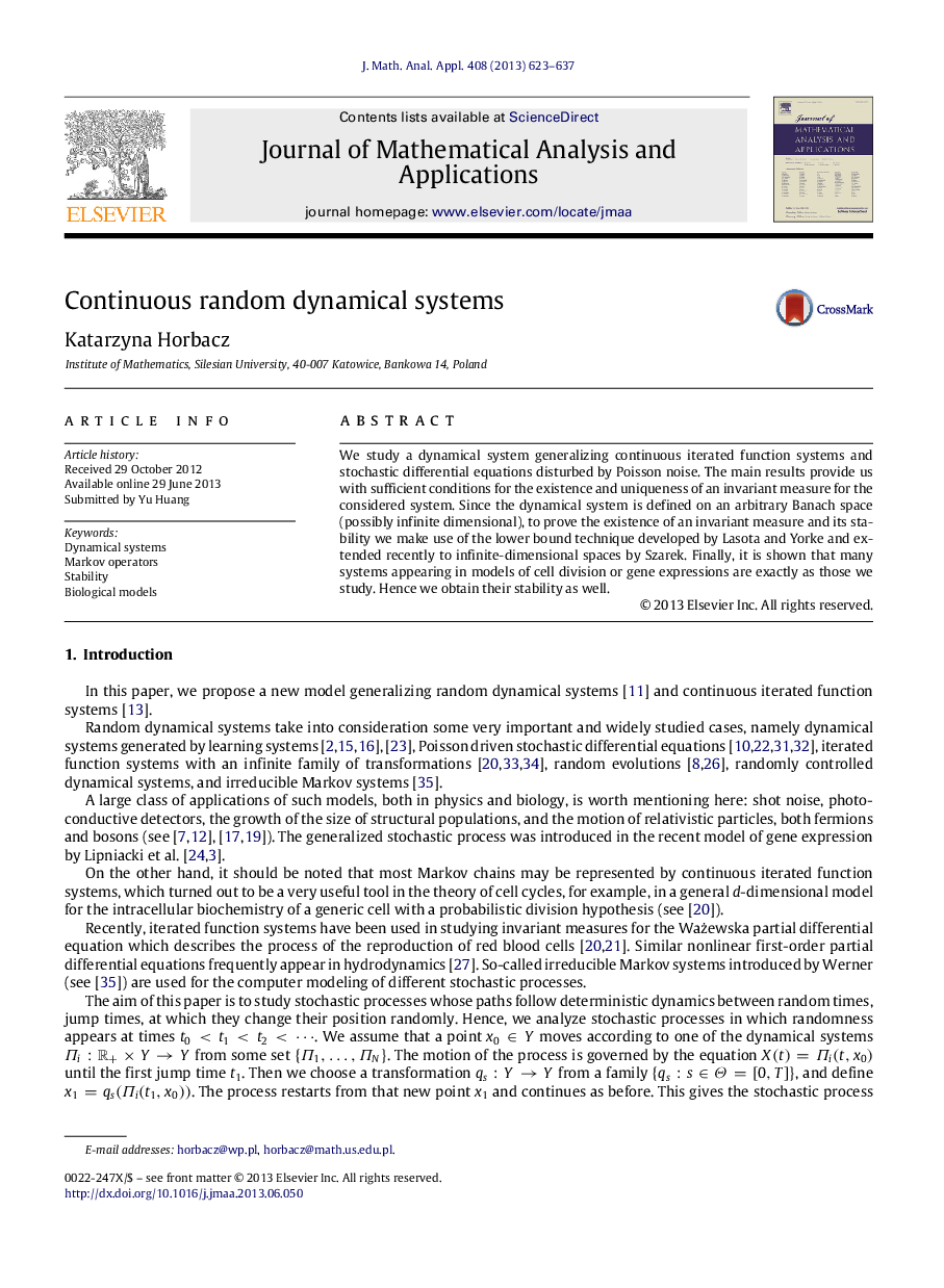 Continuous random dynamical systems