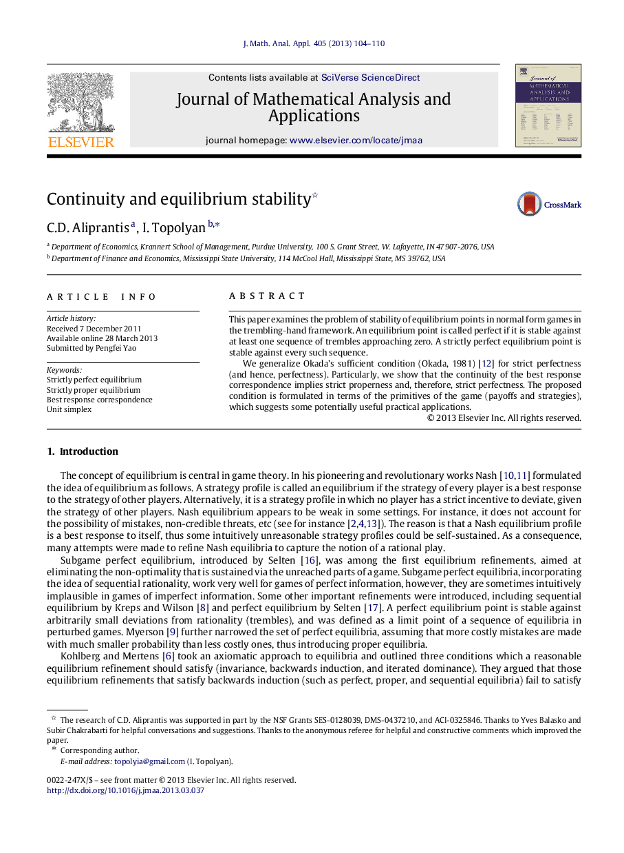 Continuity and equilibrium stability