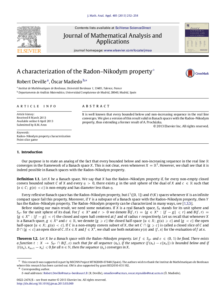 A characterization of the Radon–Nikodym property 