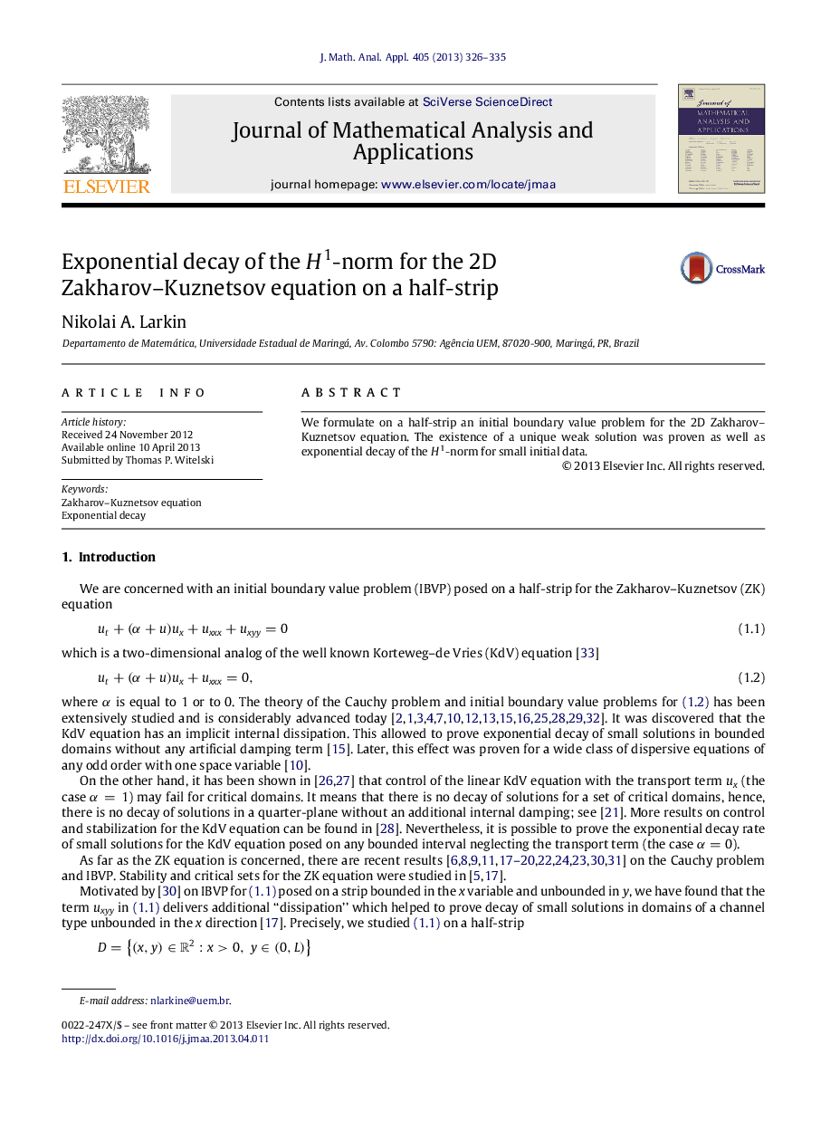 Exponential decay of the H1H1-norm for the 2D Zakharov–Kuznetsov equation on a half-strip