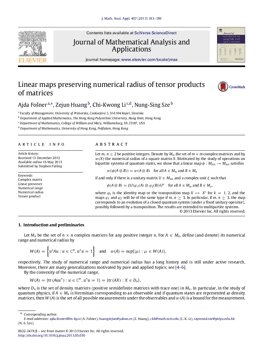 Linear maps preserving numerical radius of tensor products of matrices