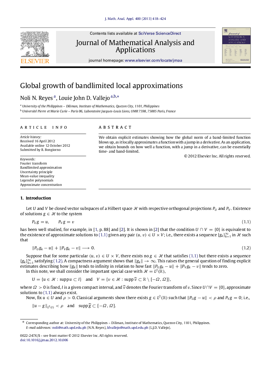 Global growth of bandlimited local approximations