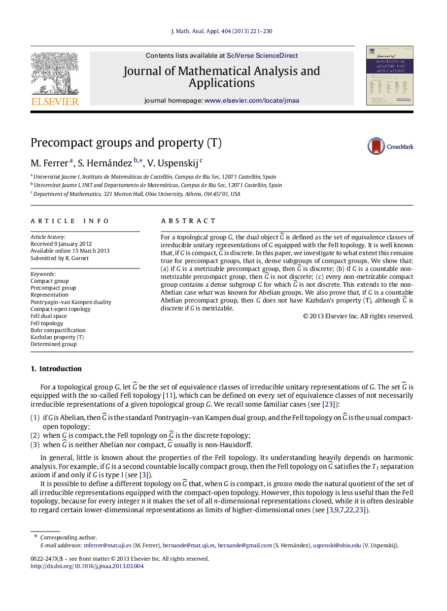 Precompact groups and property (T)