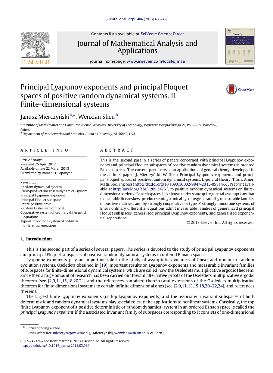 Principal Lyapunov exponents and principal Floquet spaces of positive random dynamical systems. II. Finite-dimensional systems