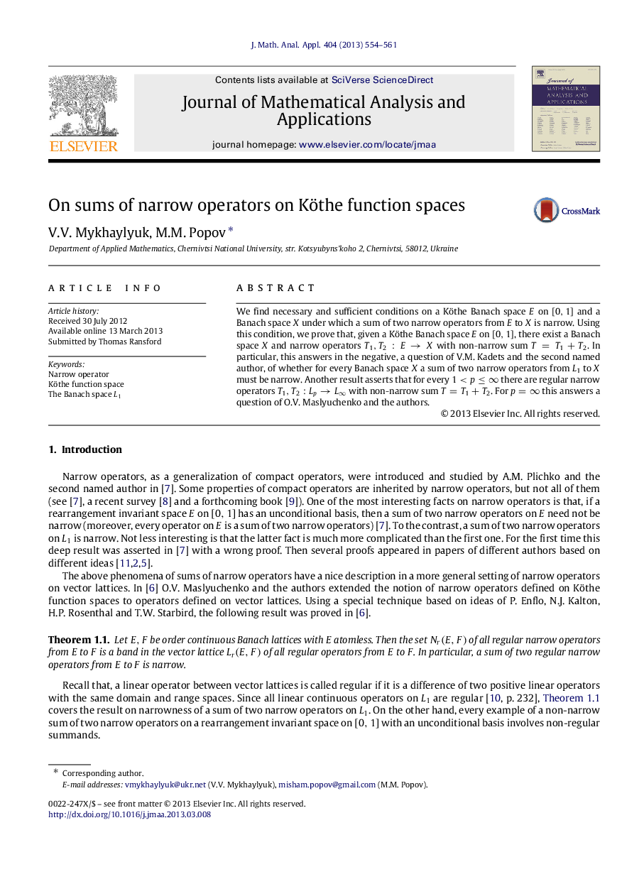 On sums of narrow operators on Köthe function spaces