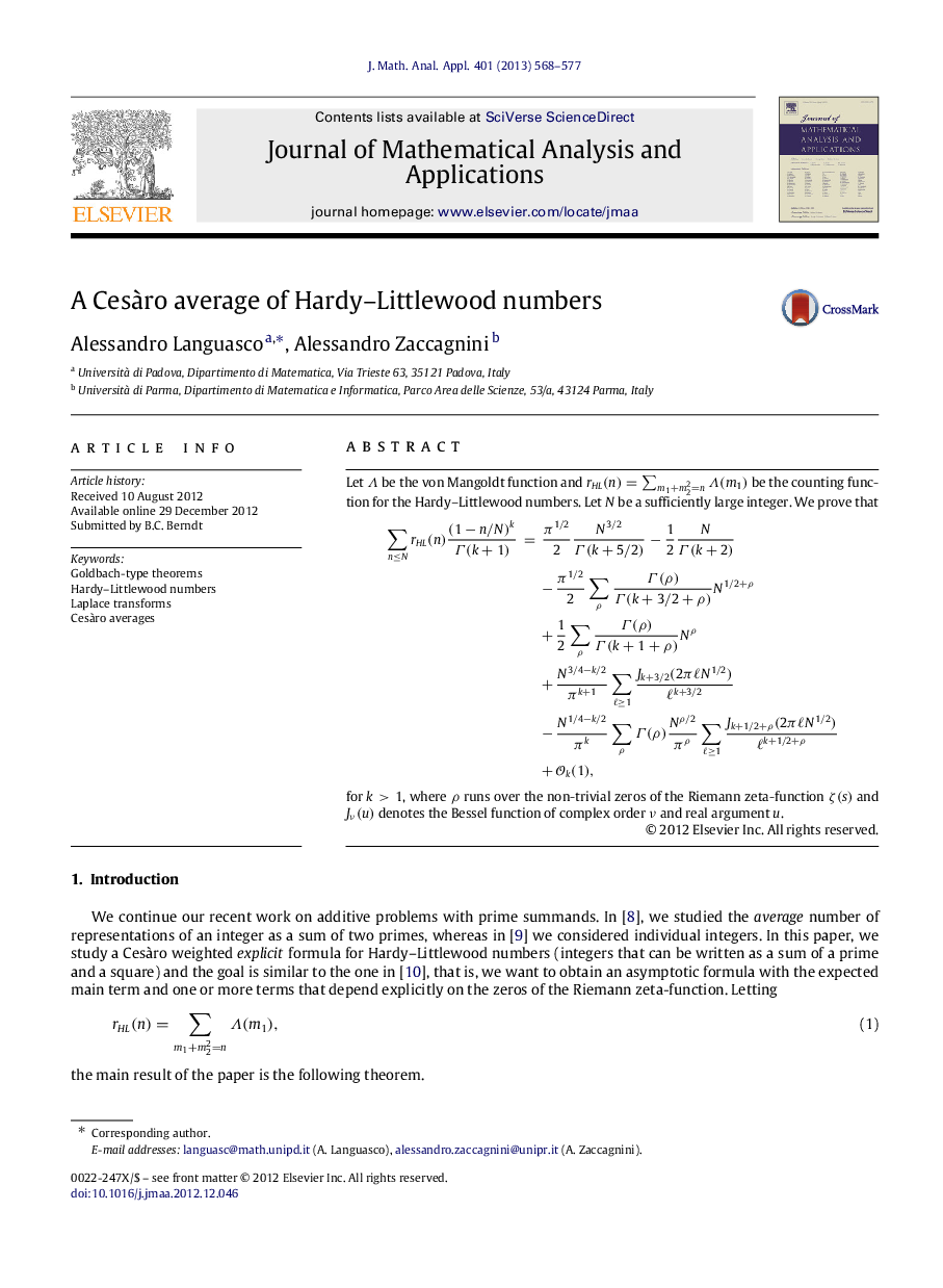 A Cesàro average of Hardy–Littlewood numbers