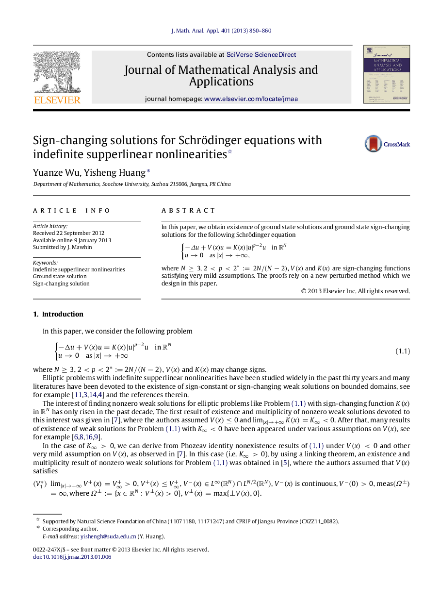 Sign-changing solutions for Schrödinger equations with indefinite supperlinear nonlinearities 