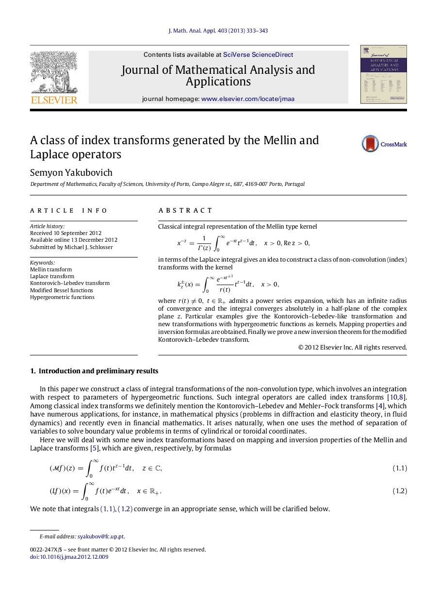 A class of index transforms generated by the Mellin and Laplace operators