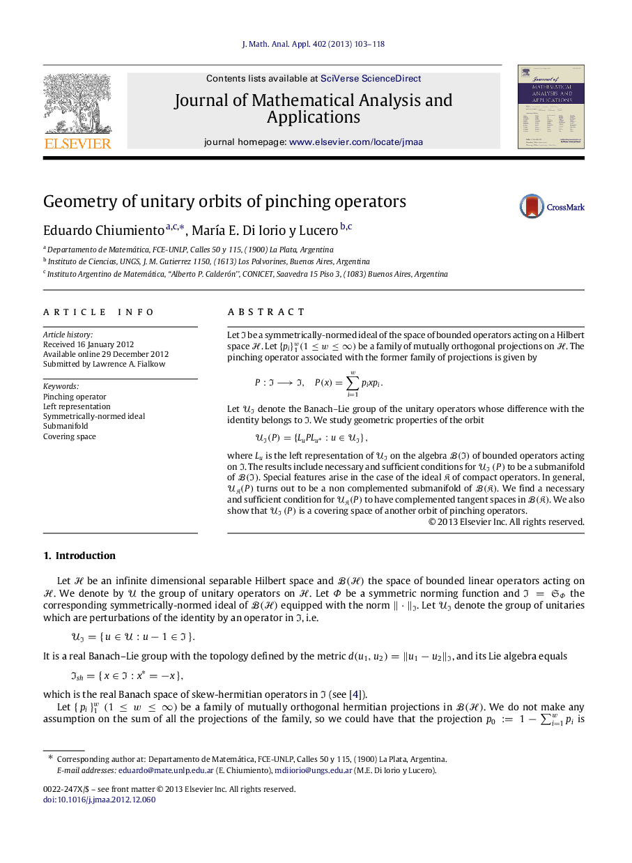 Geometry of unitary orbits of pinching operators