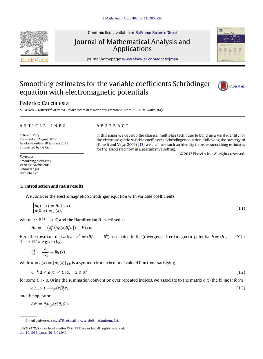 Smoothing estimates for the variable coefficients Schrödinger equation with electromagnetic potentials