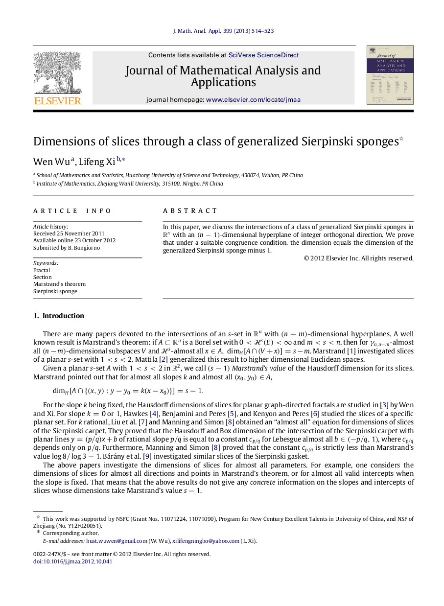 Dimensions of slices through a class of generalized Sierpinski sponges 