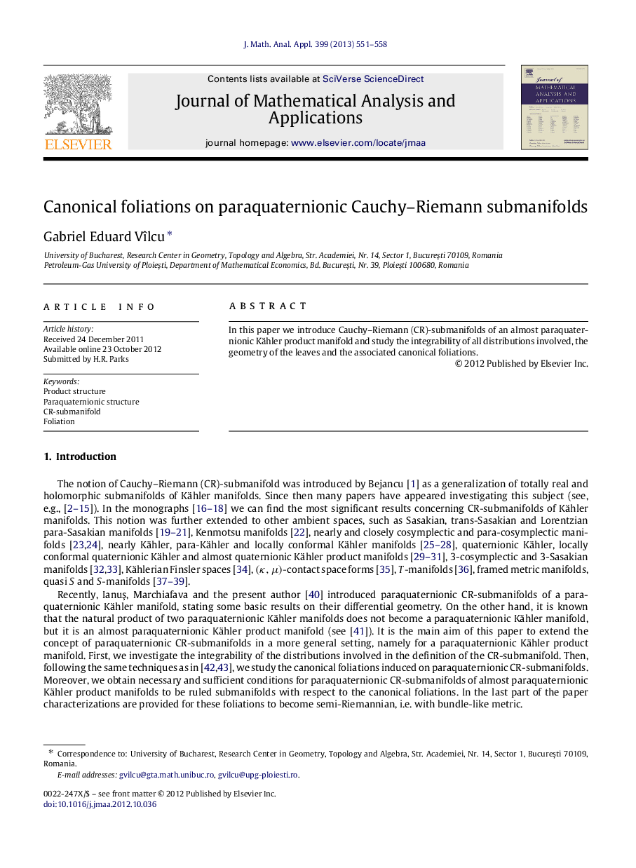 Canonical foliations on paraquaternionic Cauchy-Riemann submanifolds