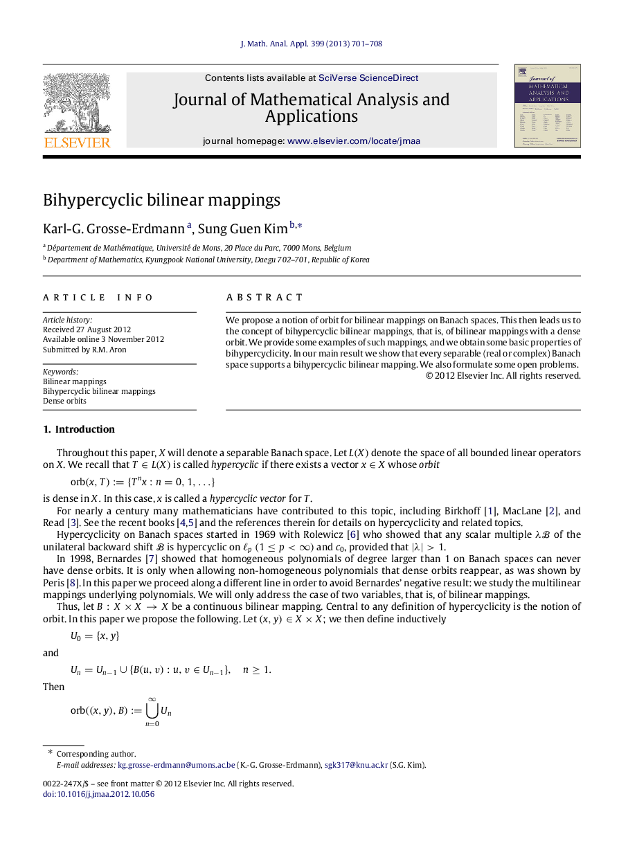 عکس صفحه اول مقاله: Bihypercyclic bilinear mappings Bihypercyclic bilinear mappings