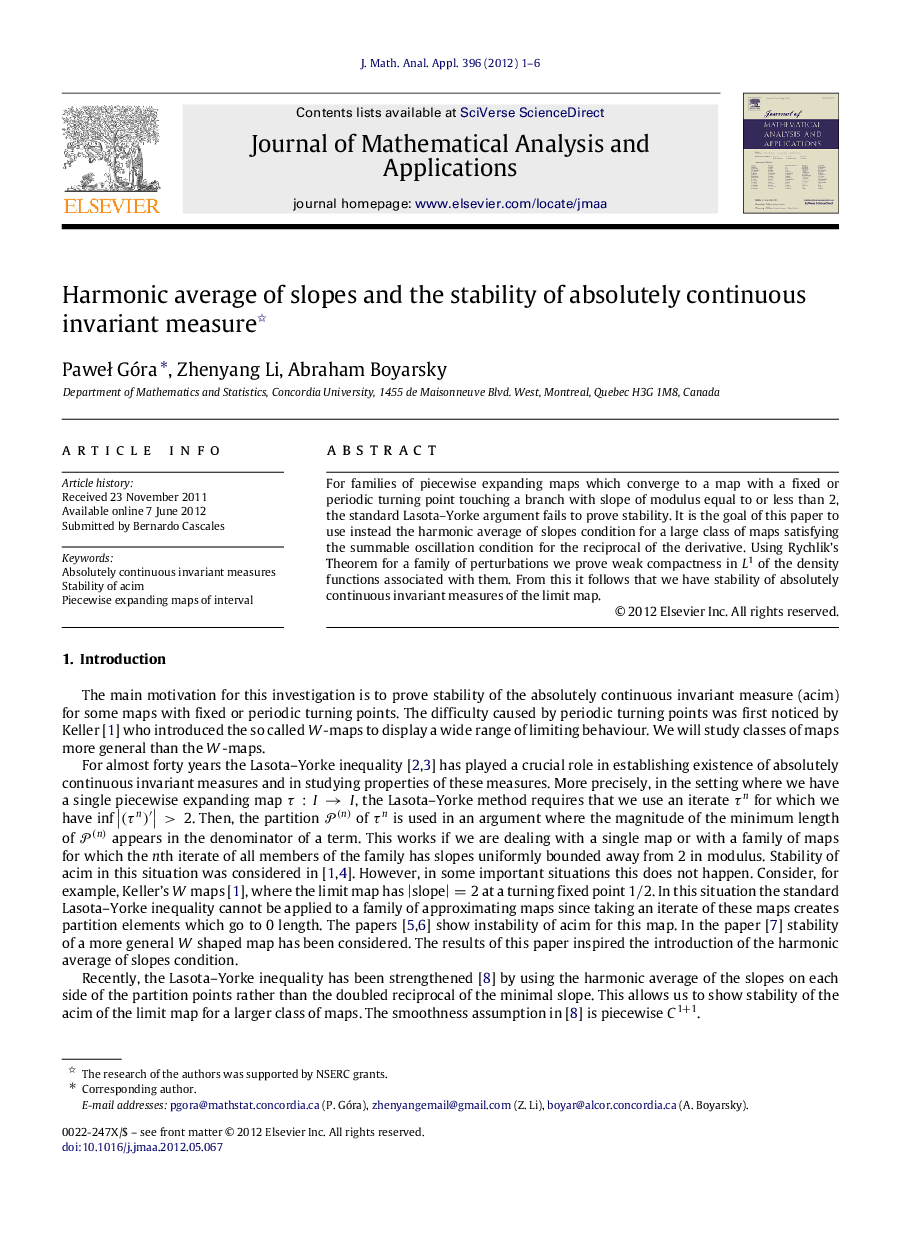 Harmonic average of slopes and the stability of absolutely continuous invariant measure