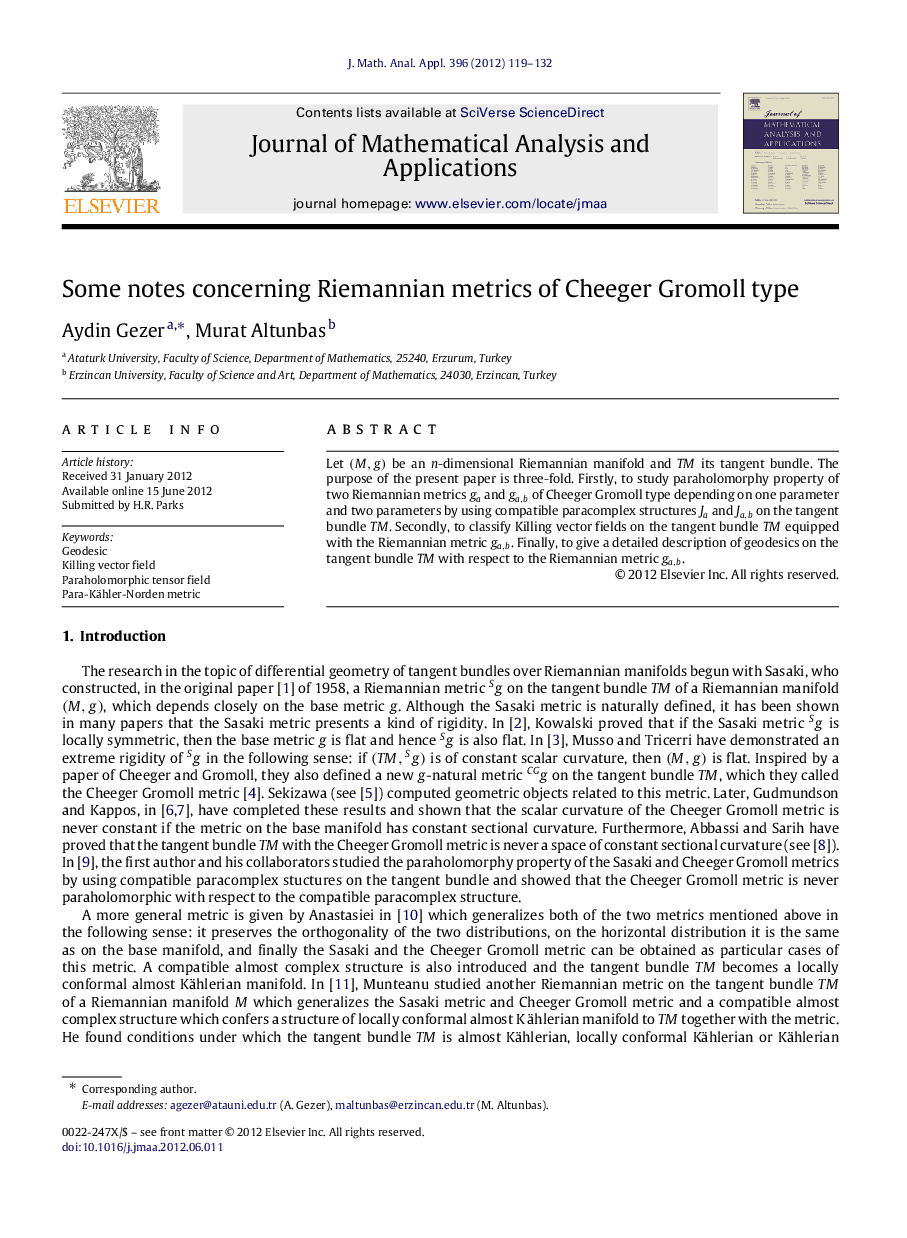 Some notes concerning Riemannian metrics of Cheeger Gromoll type