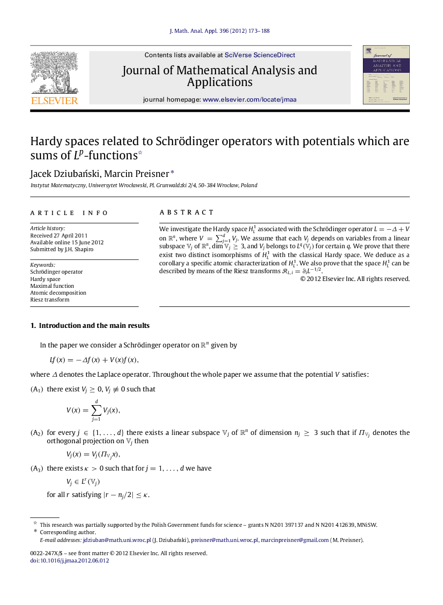 Hardy spaces related to Schrödinger operators with potentials which are sums of LpLp-functions 