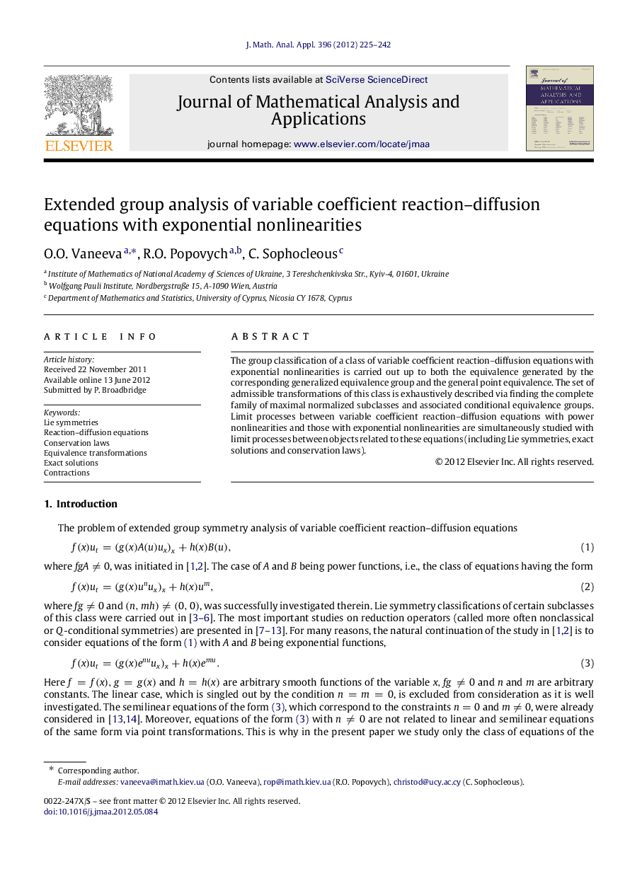 Extended group analysis of variable coefficient reaction–diffusion equations with exponential nonlinearities