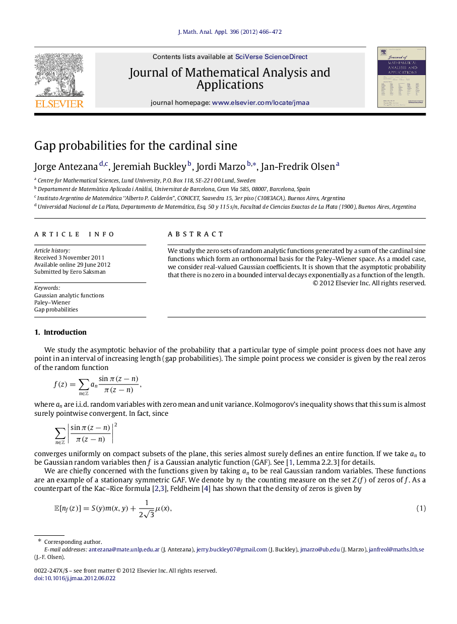 Gap probabilities for the cardinal sine