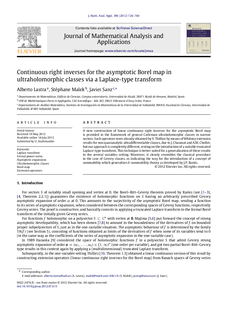 Continuous right inverses for the asymptotic Borel map in ultraholomorphic classes via a Laplace-type transform