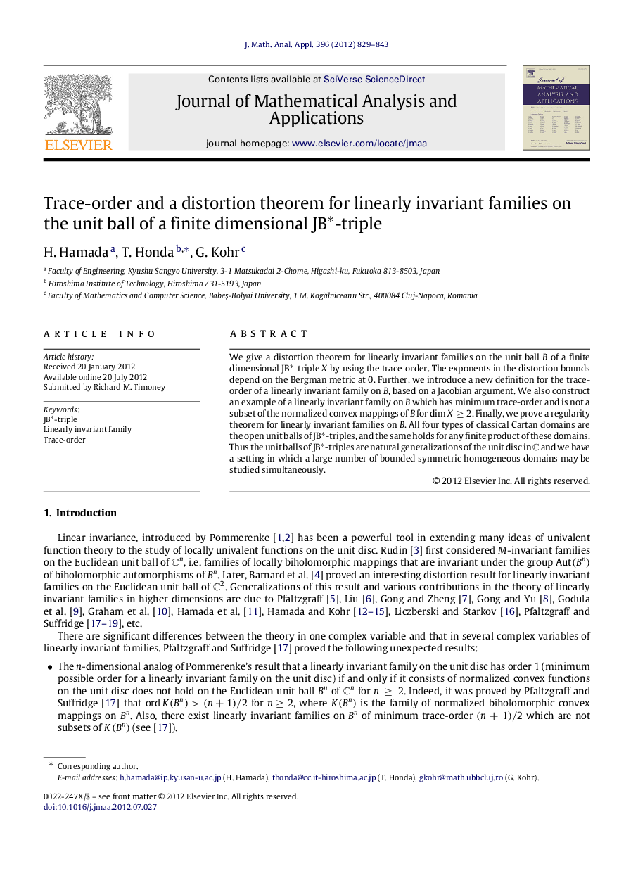 Trace-order and a distortion theorem for linearly invariant families on the unit ball of a finite dimensional JB∗ -triple