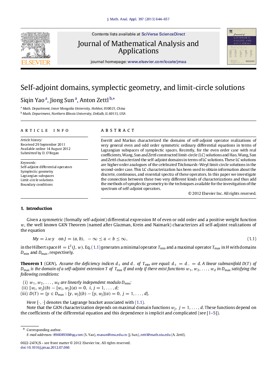 Self-adjoint domains, symplectic geometry, and limit-circle solutions