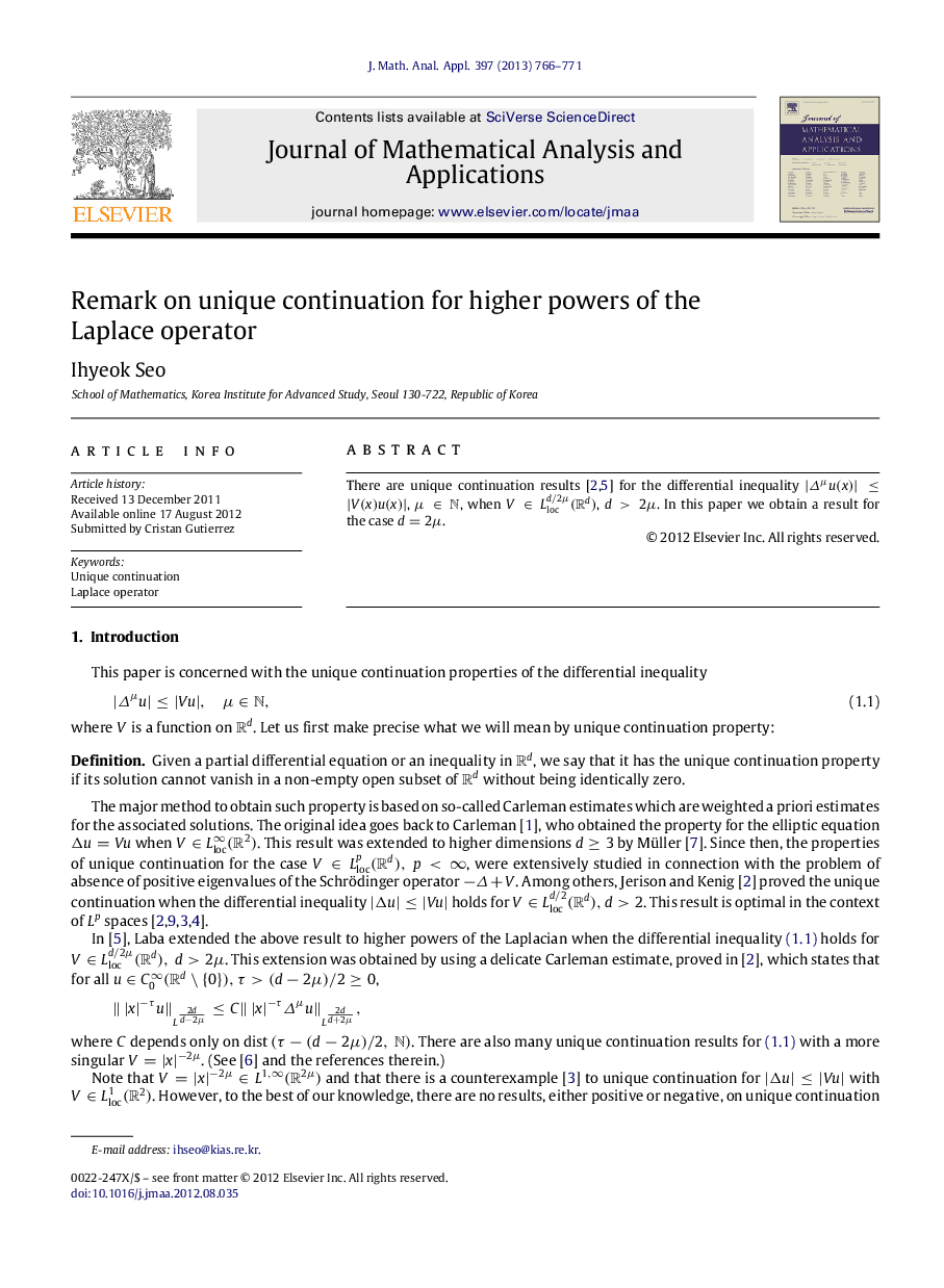 Remark on unique continuation for higher powers of the Laplace operator